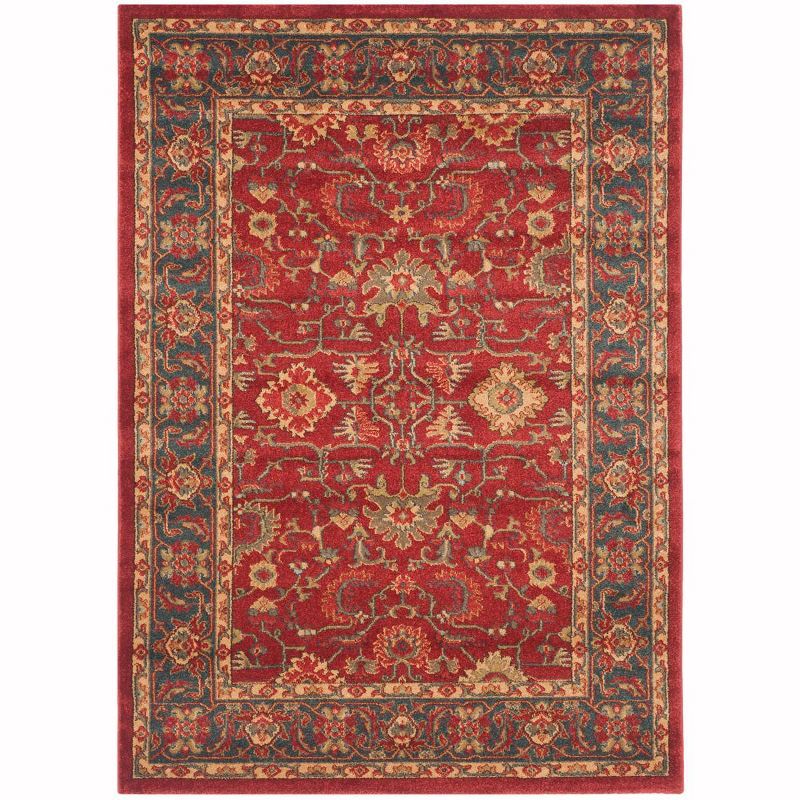 Elegant Red and Navy Round Synthetic Easy-Care Area Rug