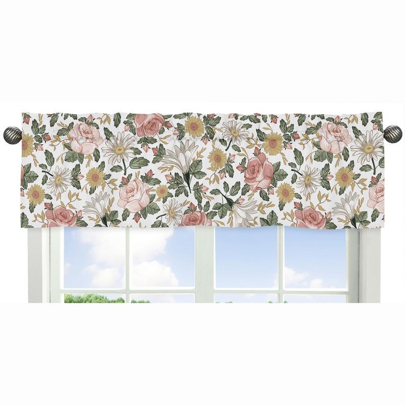 Blush Pink and Green Floral Rod Pocket Window Valance