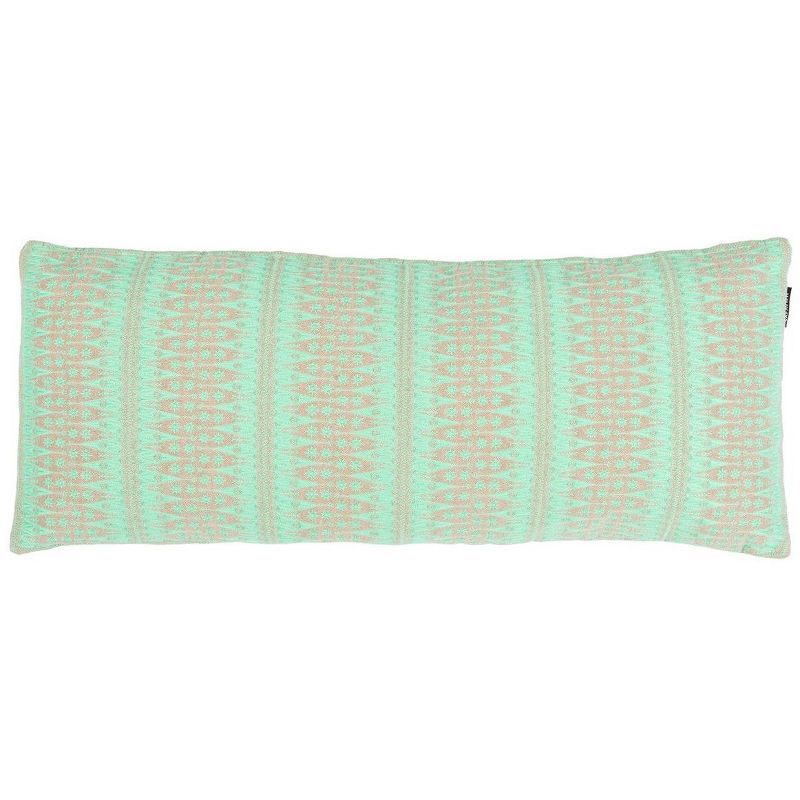 Teal and Beige Embroidered Rectangular Throw Pillow