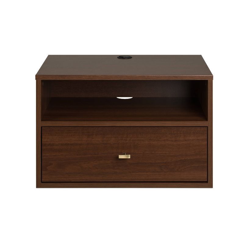 Cherry Floating 1 Drawer Nightstand with Open Shelf