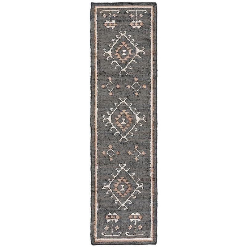 Handwoven Black and Ivory Kilim Runner Rug