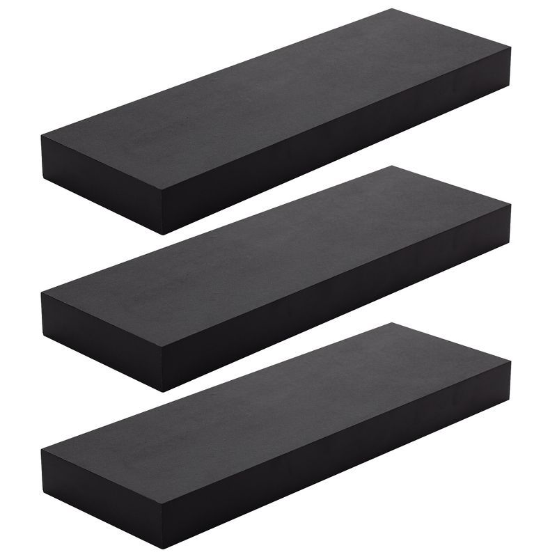 Black Rectangular Floating Wall Shelves Set of 3