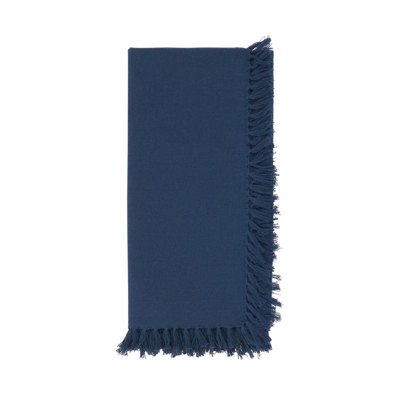 Navy Blue Fringed Cotton Table Napkins, Set of 4