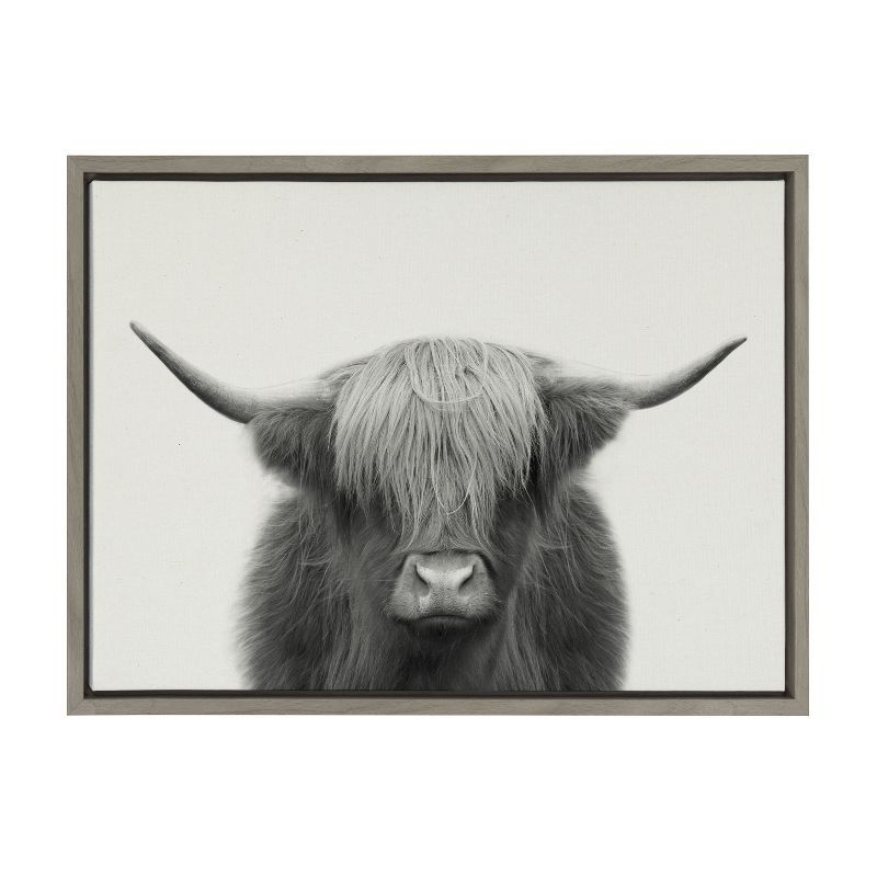 Gray Framed Black and White Highland Cow Canvas Wall Art, 18 x 24