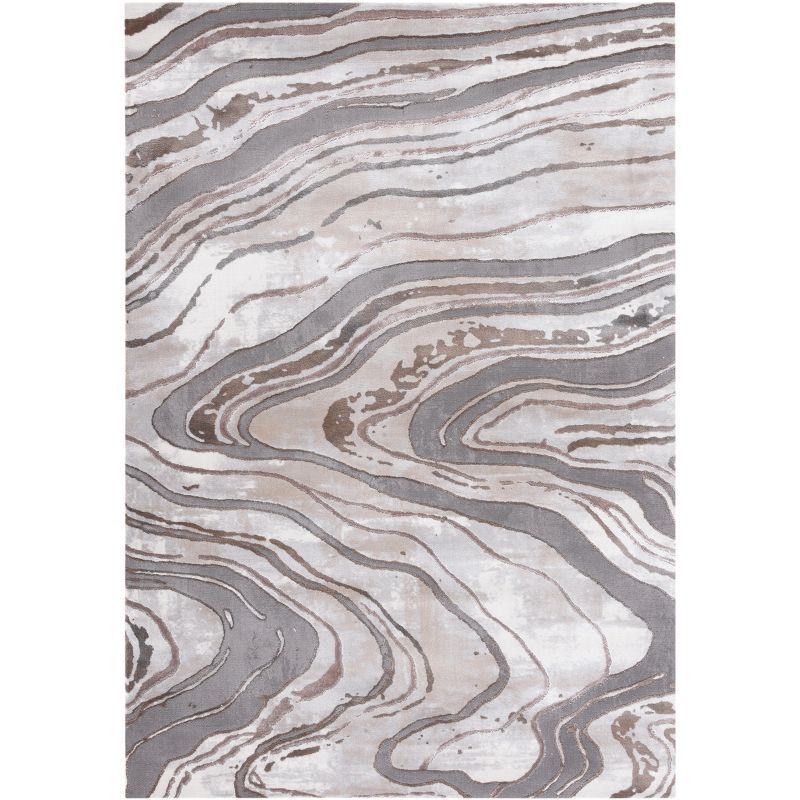 Gray and Beige Abstract Non-slip Synthetic Area Rug