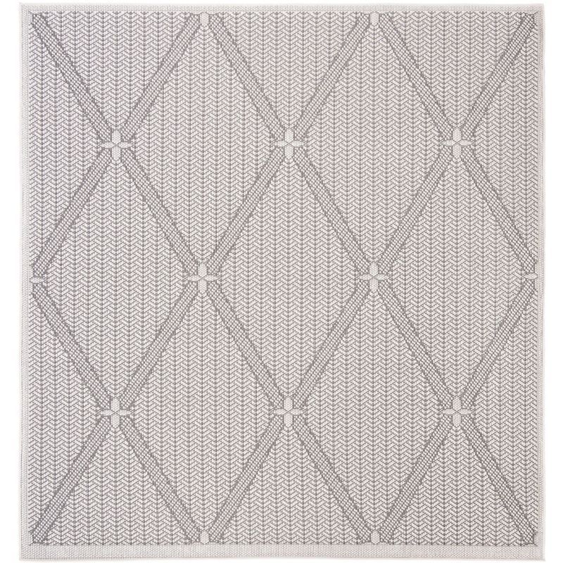 Elegant Gray Square Reversible Outdoor Rug 6'7" - Easy Care & Stain-Resistant