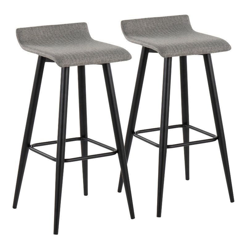 Set of 2 Gray Metal Fixed-Height 33" Barstools with Wave Seat