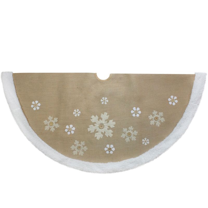 48-Inch Beige and White Snowflake Embroidered Christmas Tree Skirt