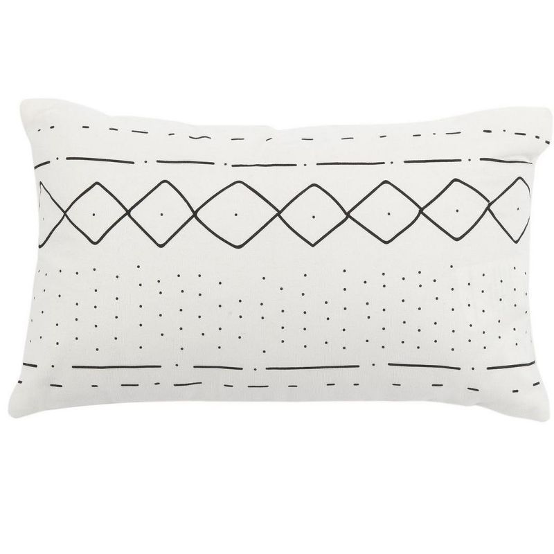 White Cotton Rectangular Abstract Throw Pillow