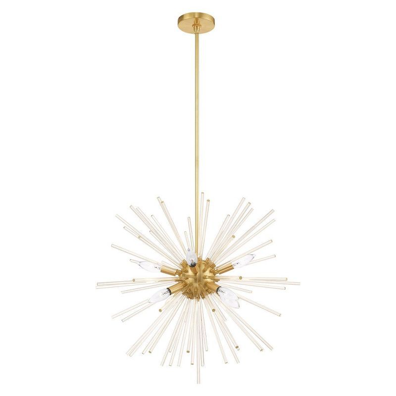 Elegant Utopia 8-Light Satin Brass Chandelier with Crystal Rods