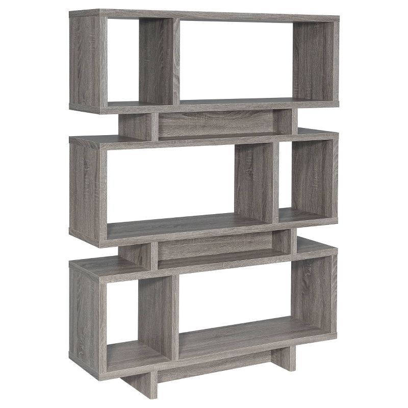 Transitional Weathered Gray Wood Bookcase with Artful Cubes