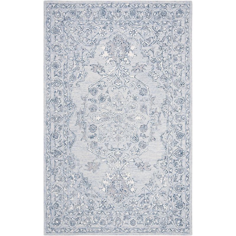 Handmade Light Blue Wool Tufted Rectangular Rug 5x8 Feet