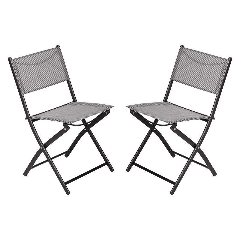 Gray and Black Steel Frame Folding Chairs, Set of 2