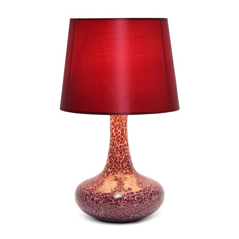 Red Mosaic Tiled Glass Genie Nightstand Lamp with Fabric Shade