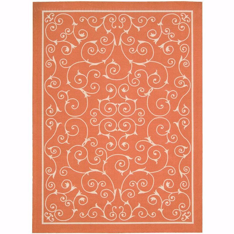 Floral Haven Orange & White Reversible Indoor/Outdoor Rug 5' x 7'