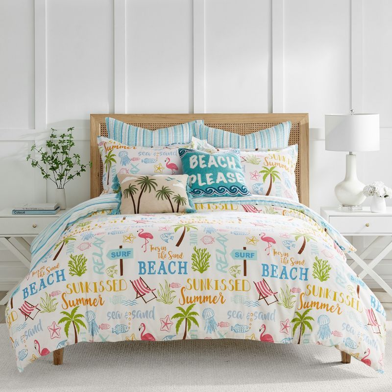 Blue Cotton Twin Reversible Nautical Duvet Set