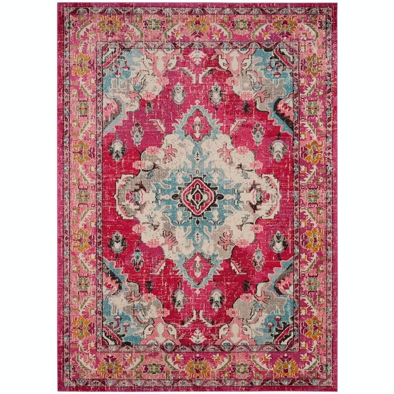 Pink and Multi 8' x 11' Synthetic Bohemian Area Rug