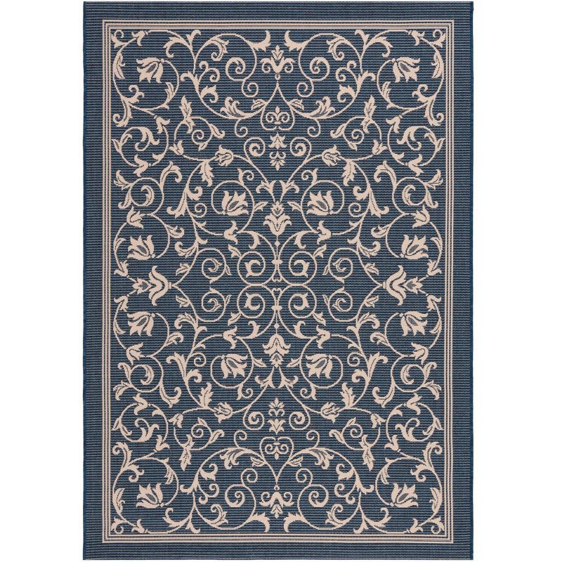Navy and Beige Rectangular Synthetic Outdoor Area Rug