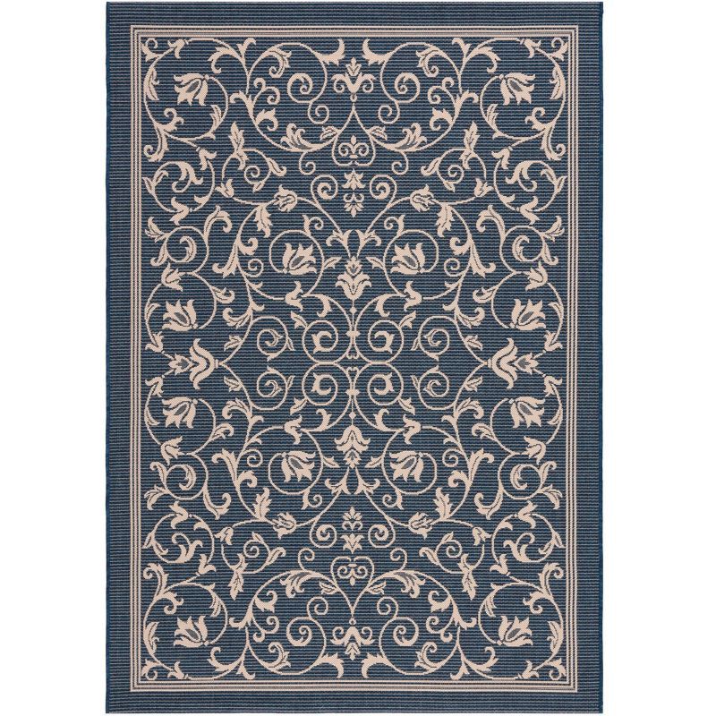 Navy and Beige Rectangular Synthetic Outdoor Area Rug