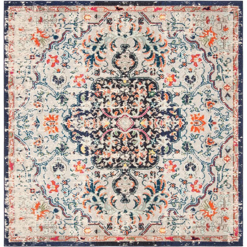 Metro-Mod Beige & Black Vintage Floral 5' Square Synthetic Area Rug