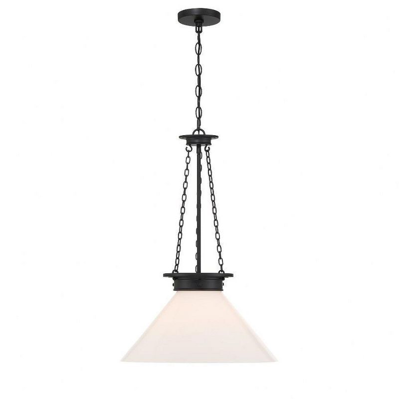 Matte Black and White Glass 1-Light Pendant with Adjustable Chain