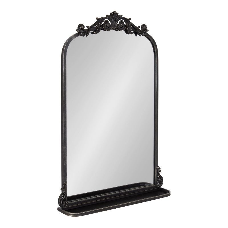Arendahl Black Iron Crowned Top Decorative Wall Mirror with Shelf