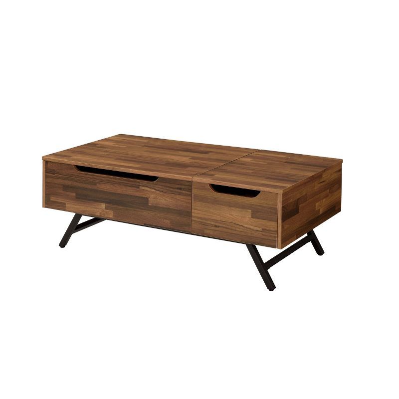 Walnut Rectangular Wood and Metal Lift-Top Coffee Table