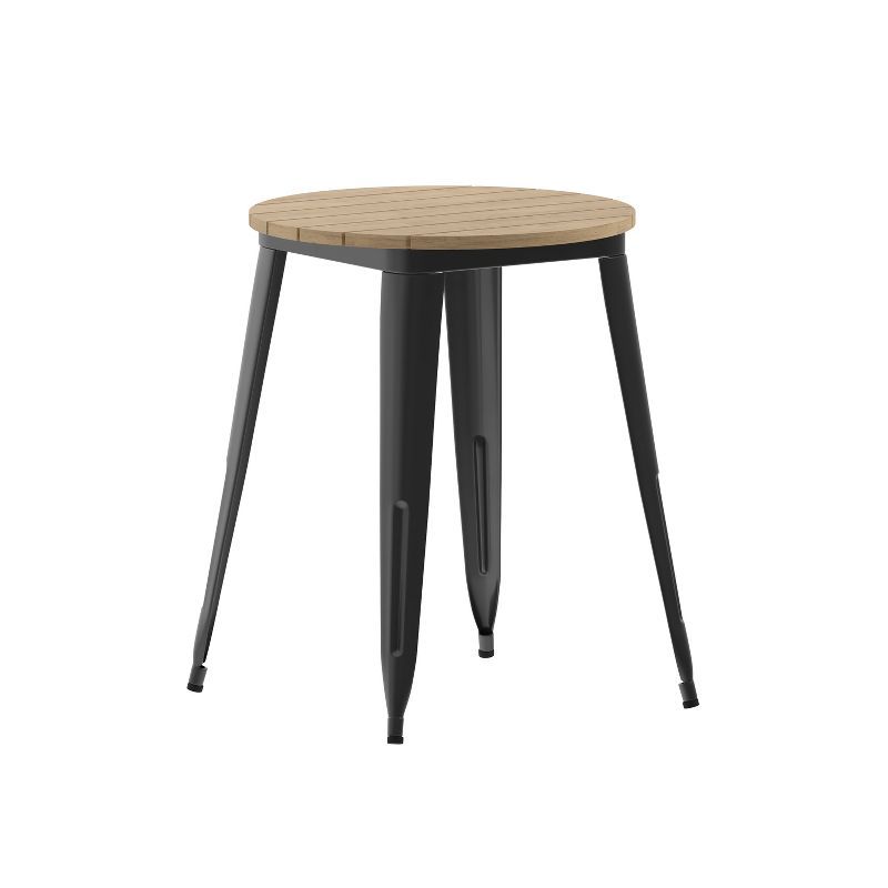Brown Poly Resin Round Dining Table with Black Steel Base