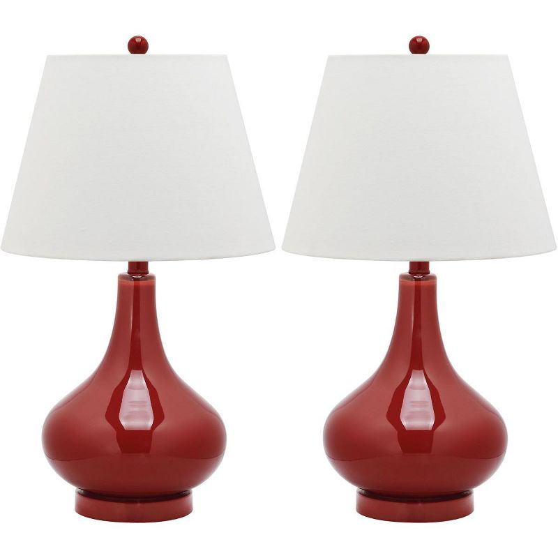 Amy 24-inch Red Glass Gourd Table Lamp Set with Cotton Shade
