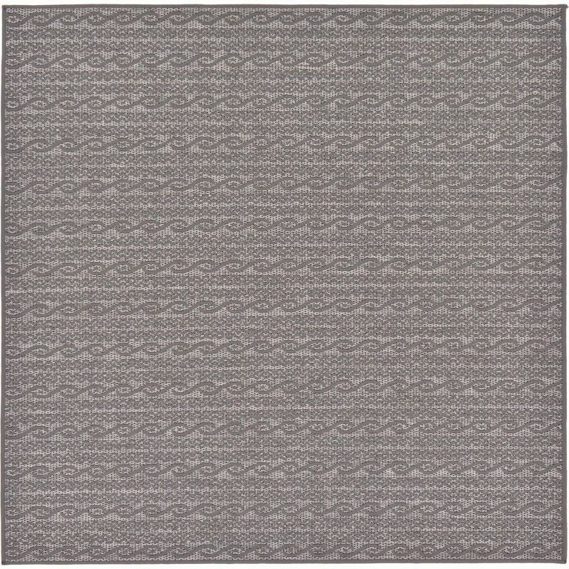 Easy-Care Reversible Gray Stripe Outdoor Square Rug 6'x6'