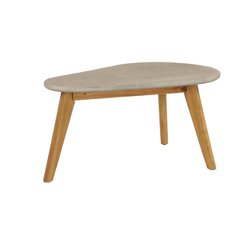 Modern Acacia Wood & Polycement Outdoor Accent Table in Gray