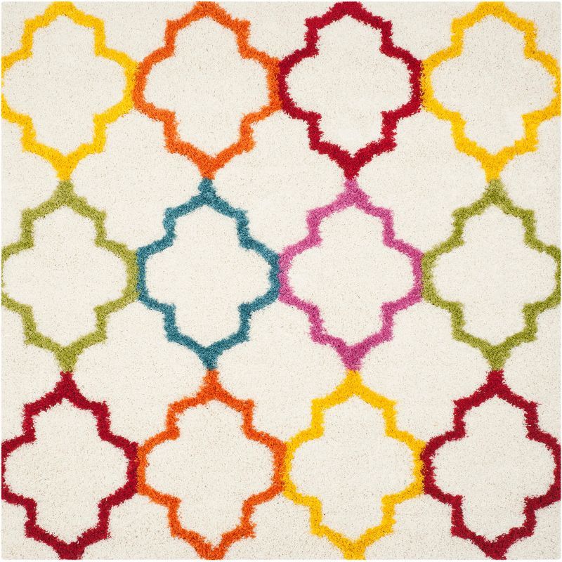 Ivory Multi Square Tufted Shag Kids Playroom Rug