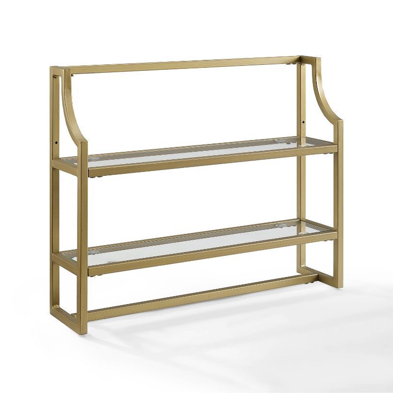 Soft Gold Sculptured Steel and Glass 28" Wall Shelf