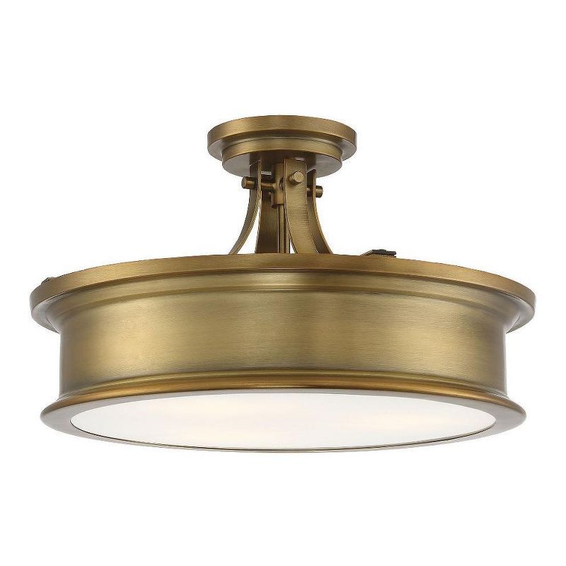 Watkins Warm Brass 16" Wide Art Deco-Inspired Semi-Flush Mount with Opal Glass Shade