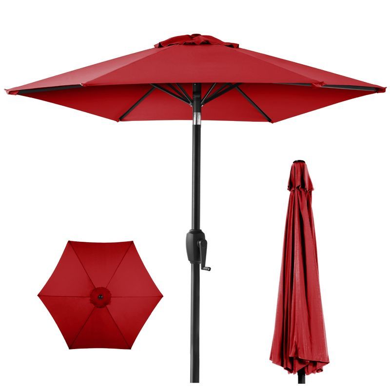 7.5ft Red Polyester Outdoor Market Patio Umbrella with Steel Frame