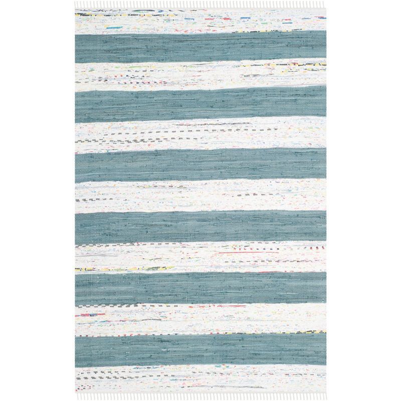 Ivory and Charcoal Striped Wool and Cotton 5' x 7' Area Rug