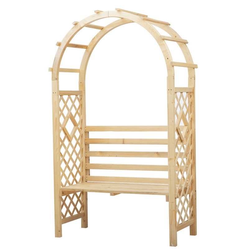 Natural Fir Wood Garden Arch with Bench and Trellis