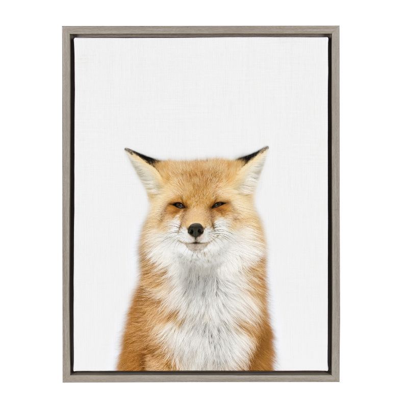 Gray Framed Fox Portrait Canvas Wall Art for Kids