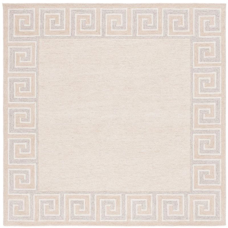 Handmade Tufted Square Brown and Ivory Wool Area Rug