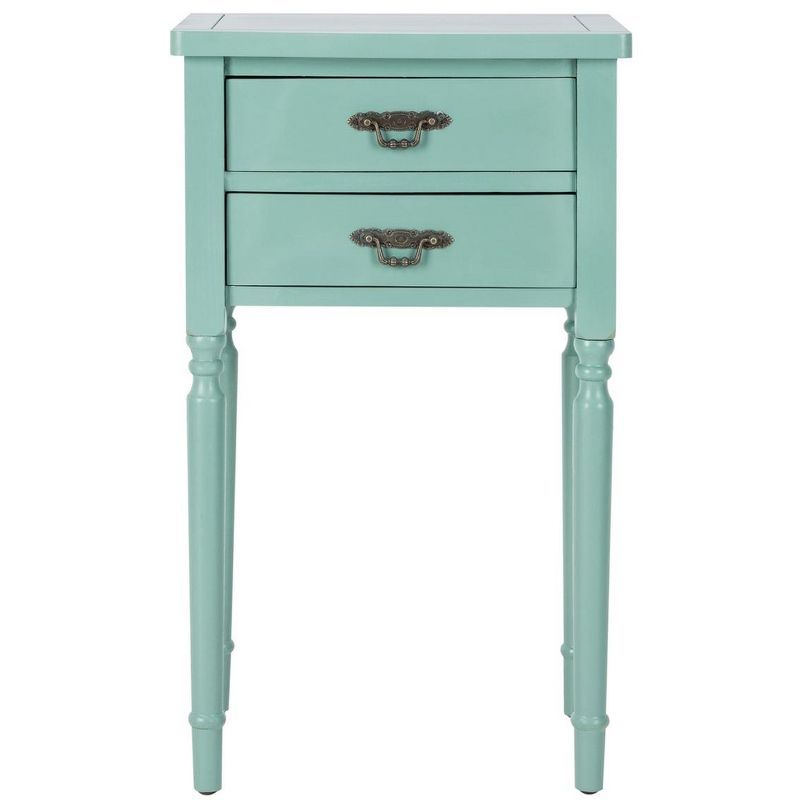 Dusty Green Transitional Poplar Wood End Table with Storage