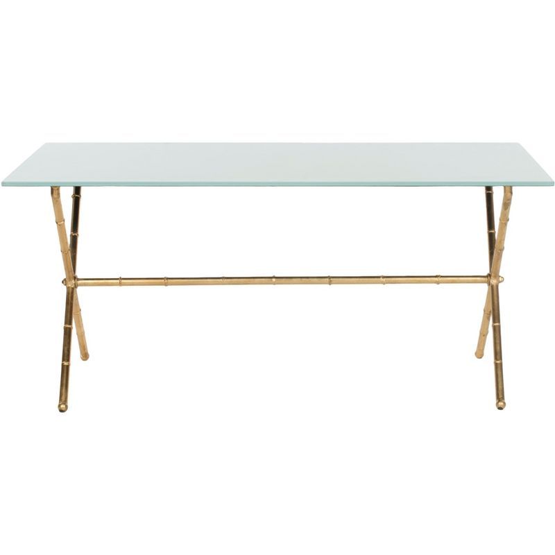 Chinoiserie-Inspired Gold-Finished Iron & White Glass Accent Table