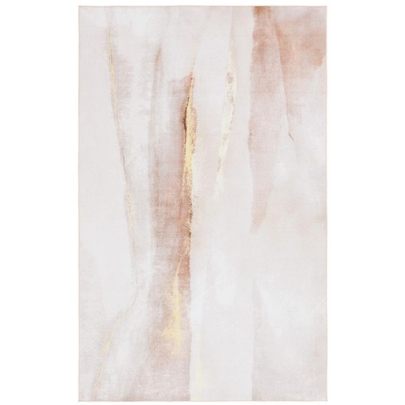 Beige and Gold Abstract Washable Synthetic 6' x 9' Rug