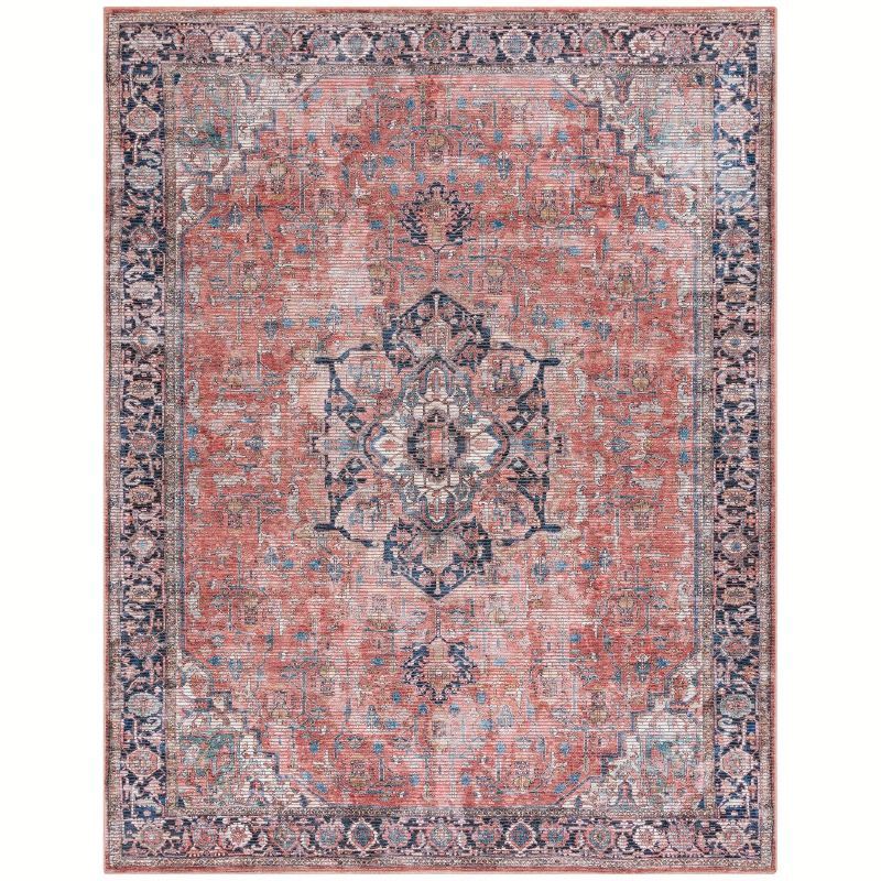 Serapi Rust and Navy 9' x 12' Washable Viscose Chenille Area Rug