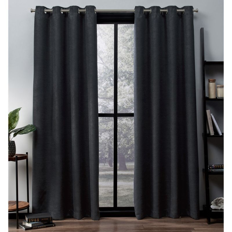 Charcoal Polyester Room-Darkening Grommet Window Panel Pair