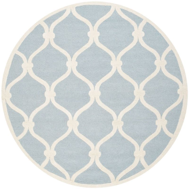 Blue and Ivory Round Hand-Tufted Wool Area Rug