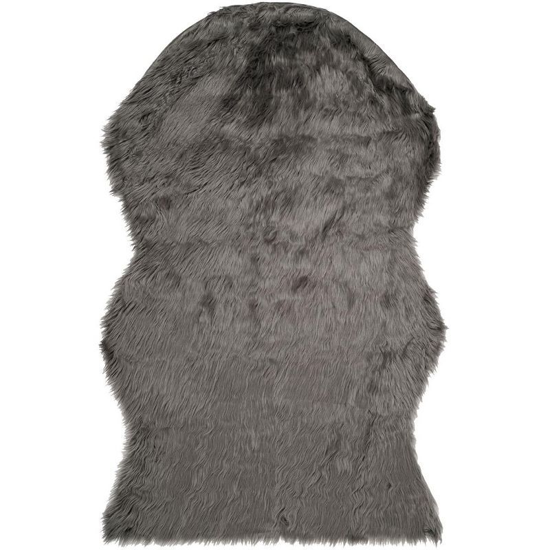 Gray Rectangular Tufted Cotton Sheepskin Fur Rug, 2' x 3'