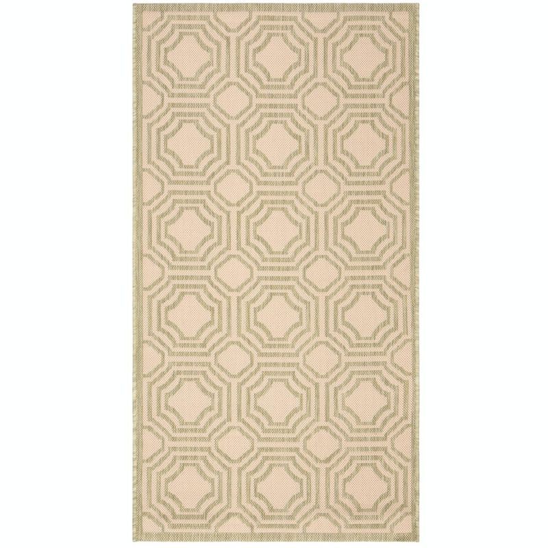 Beige and Sweet Pea Geometric Indoor/Outdoor Rug