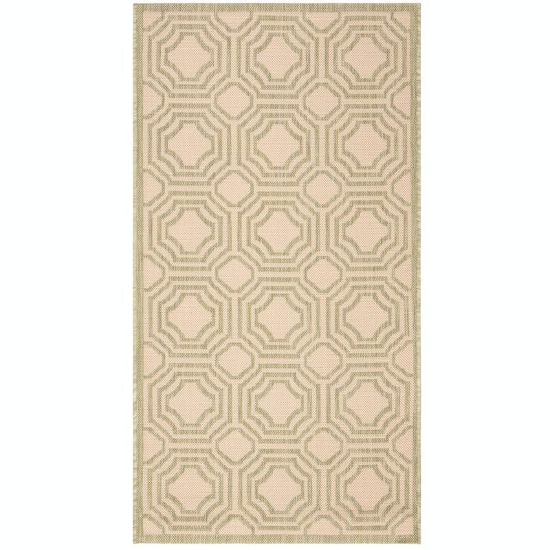 Beige and Sweet Pea Geometric Indoor/Outdoor Rug