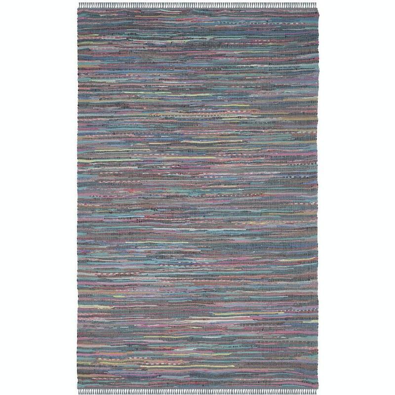 Handwoven Aqua and Multicolor Cotton 6' x 9' Area Rug