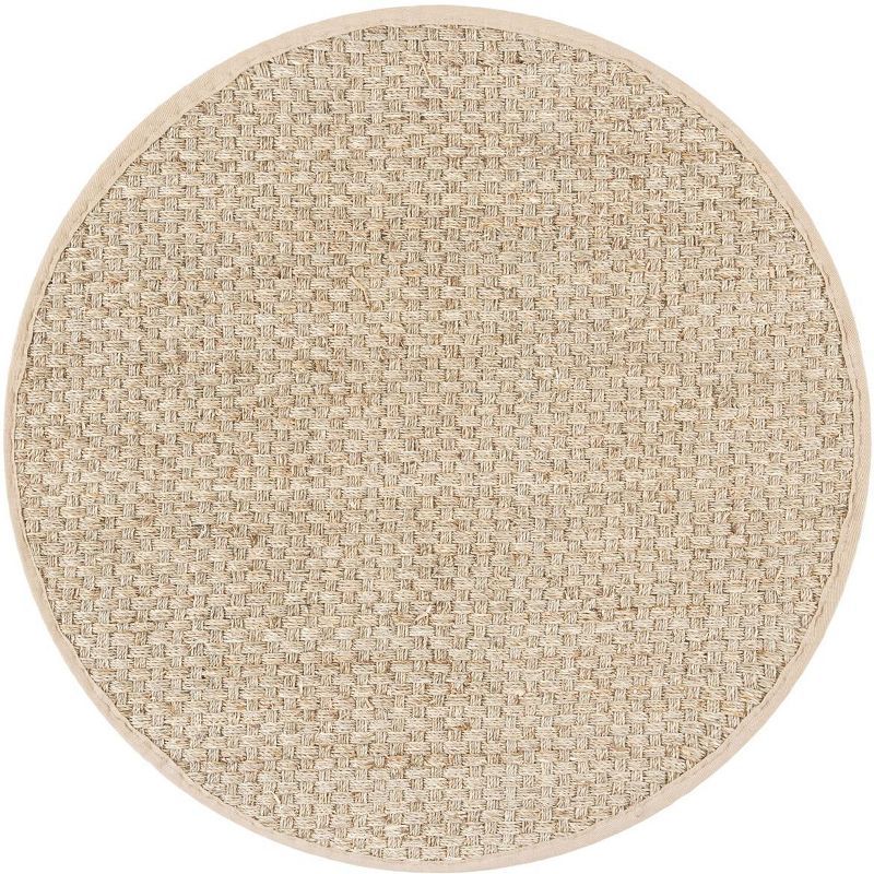 Natural Beige Cotton Round Reversible Area Rug, 3' x 3'